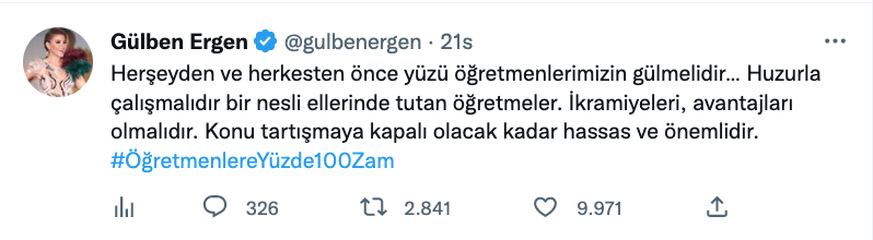 gulben ergen ogretmen maaslarina yuzde 100 zam istedi